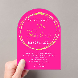 50th Birthday Hot Pink Gold Birthday Acrylic Invitations