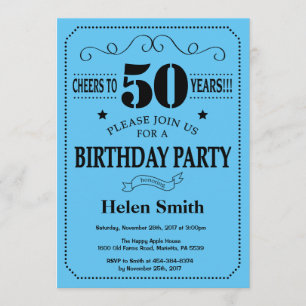 50th Birthday Invitation Black and Blue