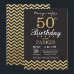 50th Birthday Invitation Black and Gold Glitter<br><div class="desc">50th Birthday Invitation with Black and Gold Glitter Chevron. Chalkboard. Adult Birthday. Man or Women Bday Invite. For further customisation,  please click the "Customise it" button and use our design tool to modify this template.</div>