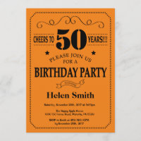 50th Birthday Invitation Black and Orange