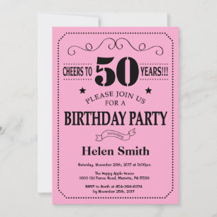 50th Birthday Invitation Black and Pink