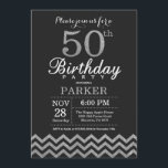 50th Birthday Invitation Black and Silver Glitter<br><div class="desc">50th Birthday Invitation with Black and Silver Glitter Chevron. Chalkboard. Adult Birthday. Man or Women Bday Invite. For further customisation,  please click the "Customise it" button and use our design tool to modify this template.</div>