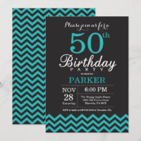 50th Birthday Invitation Black and Teal