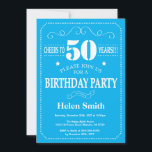 50th Birthday Invitation Blue and White<br><div class="desc">50th Birthday Invitation Blue and White Typography. Blue and White Background. Adult Birthday. Male Men or Women Birthday. Kids Boy or Girl Lady Teen Teenage Bday Invite. 13th 15th 16th 18th 20th 21st 30th 40th 50th 60th 70th 80th 90th 100th. Any Age. For further customisation, please click the "Customise it"...</div>