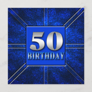 50th Birthday Invitation - Blue/Silver