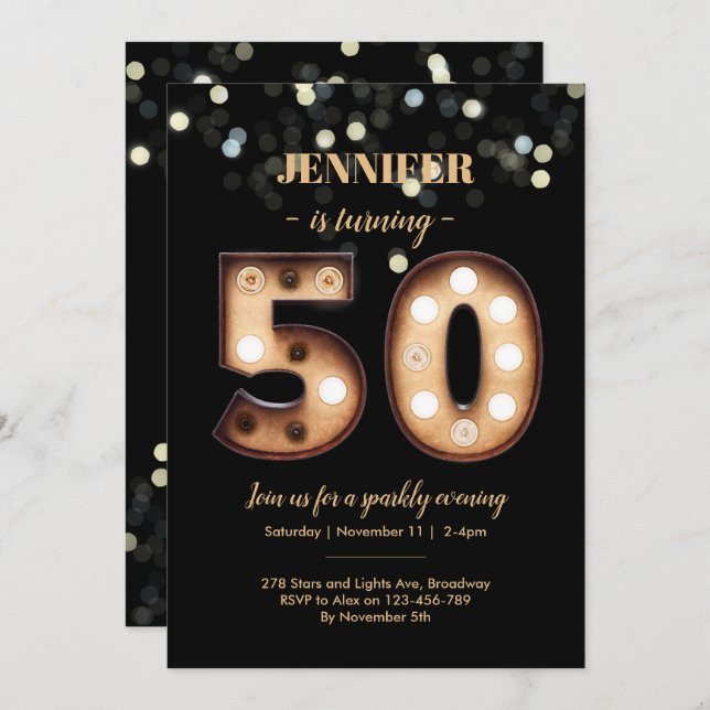 50th birthday invitation Bright Lights (Front/Back)