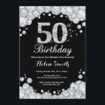 50th Birthday Invitation Chalkboard Silver Diamond<br><div class="desc">50th Birthday Invitation. Silver Rhinestone Diamond Chalkboard Background. Elegant Birthday Bash invite. Black and White. Adult Birthday. Women Birthday. Men Birthday. For further customisation,  please click the "Customise it" button and use our design tool to modify this template.</div>