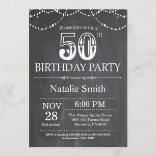 50th Birthday Invitation Chalkboard String Lights