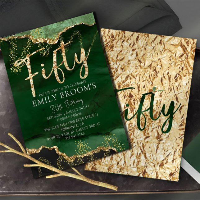 50th Birthday Invitation Emerald Green and Gold (Creator Uploaded)