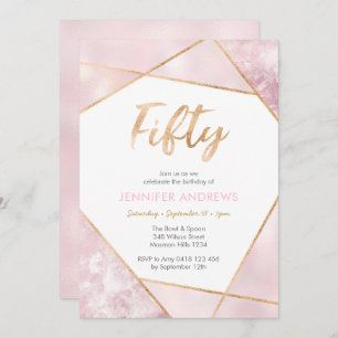 50th Birthday Invitation Geo pink and gold