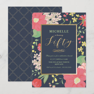 50th Birthday Invitation - Gold, Elegant Floral