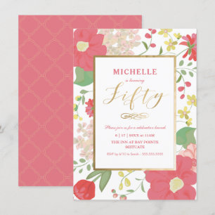50th Birthday Invitation - Gold, Elegant Floral