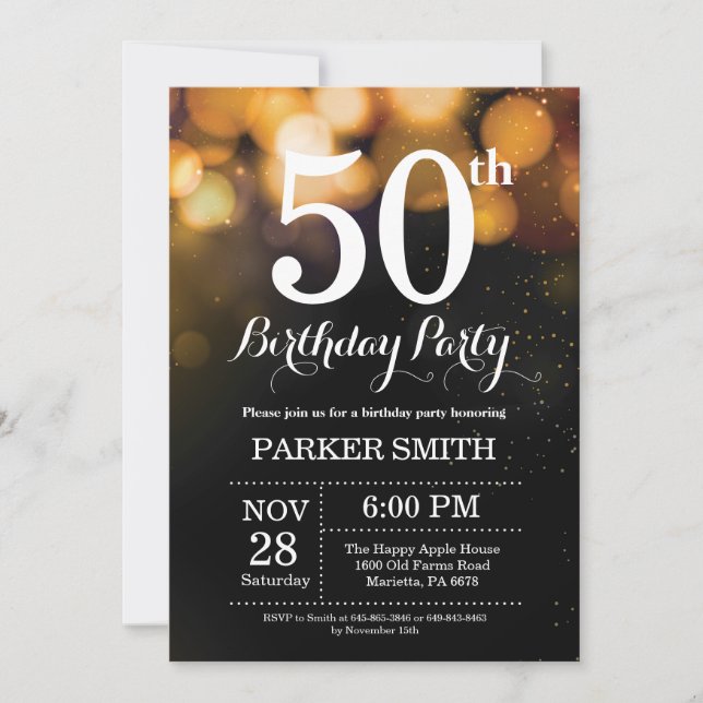 50th Birthday Invitation Gold Glitter (Front)