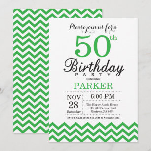 50th Birthday Invitation Green Chevron