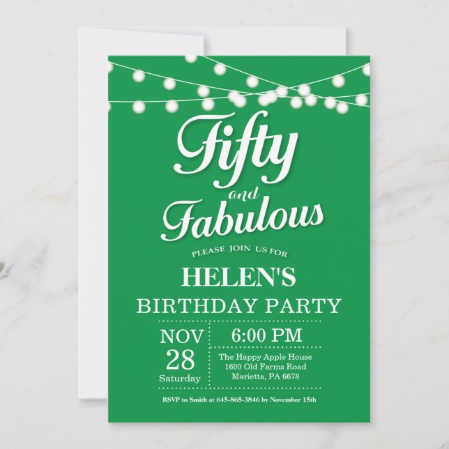 50th Birthday Invitation Green Fabulous (Front)