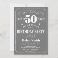 50th Birthday Invitation Grey and White