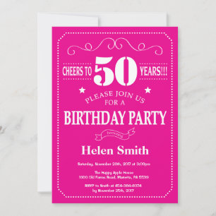 50th Birthday Invitation Hot Pink and White