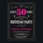 50th Birthday Invitation Hot Pink Black Chalkboard<br><div class="desc">50th Birthday Invitation Hot Pink and Black Typography. Chalkboard. Black and White Background. Adult Birthday. Male Men or Women Birthday. Kids Boy or Girl Lady Teen Teenage Bday Invite. 13th 15th 16th 18th 20th 21st 30th 40th 50th 60th 70th 80th 90th 100th. Any Age. For further customisation, please click the...</div>