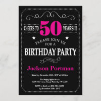 50th Birthday Invitation Hot Pink Black Chalkboard