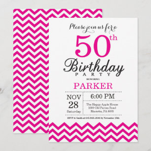 50th Birthday Invitation Hot Pink Chevron