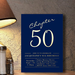 50th Birthday Invitation Navy Blue Gold