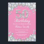 50th Birthday Invitation Pink and Silver Diamond<br><div class="desc">50th Birthday Invitation. Pink and Silver Rhinestone Diamond. Elegant Birthday Bash invite. Adult Birthday. Women Birthday. Men Birthday. For further customisation,  please click the "Customise it" button and use our design tool to modify this template.</div>