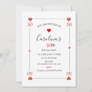  50th birthday invitation playing card casino 