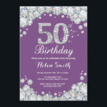 50th Birthday Invitation Purple and Silver Diamond<br><div class="desc">50th Birthday Invitation. Purple and Silver Rhinestone Diamond. Elegant Birthday Bash invite. Adult Birthday. Women Birthday. Men Birthday. For further customisation,  please click the "Customise it" button and use our design tool to modify this template.</div>