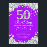 50th Birthday Invitation Purple and Silver Diamond<br><div class="desc">50th Birthday Invitation. Purple and Silver Rhinestone Diamond. Elegant Birthday Bash invite. Adult Birthday. Women Birthday. Men Birthday. For further customisation,  please click the "Customise it" button and use our design tool to modify this template.</div>