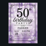 50th Birthday Invitation Purple Glitter<br><div class="desc">50th Birthday Invitation with Purple String Lights with Purple Glitter Background. Purple Birthday. Adult Birthday. Men or Women Bday Invite. 13th 15th 16th 18th 20th 21st 30th 40th 50th 60th 70th 80th 90th 100th, Any age. For further customisation, please click the "Customise it" button and use our design tool to...</div>