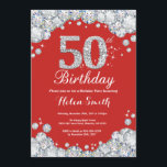 50th Birthday Invitation Red and Silver Diamond<br><div class="desc">50th Birthday Invitation. Red and Silver Rhinestone Diamond. Elegant Birthday Bash invite. Adult Birthday. Women Birthday. Men Birthday. For further customisation,  please click the "Customise it" button and use our design tool to modify this template.</div>
