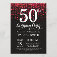 50th Birthday Invitation Red Glitter
