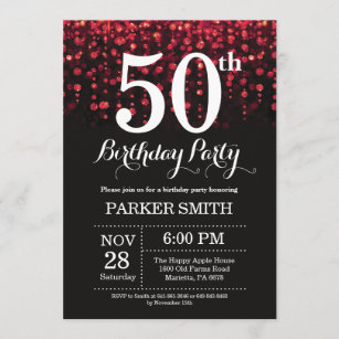 50th Birthday Invitation Red Glitter
