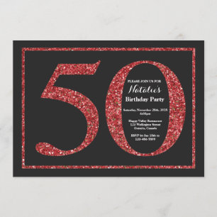 50th Birthday Invitation Red Glitter Chalkboard