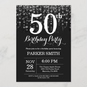 50th Birthday Invitation Silver Glitter