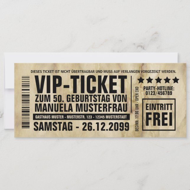 50th Birthday Invitation VIP Ticket (Front)
