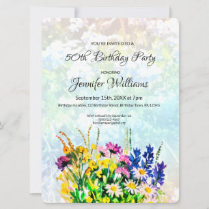 50th Birthday invitation wild flowers