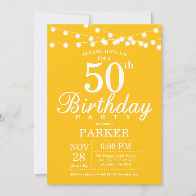 50th Birthday Invitation Yellow (Front)