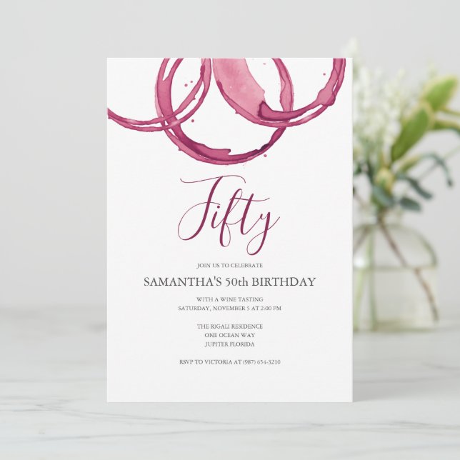 50th Birthday Invitations Adult Wine Party (Standing Front)