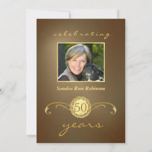 50th Birthday Invitations - Antique Gold Monogram