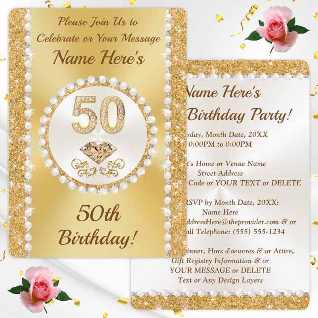 50th Birthday Invitations for Her Templates, Print (Creator Uploaded)