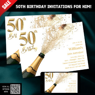 50TH BIRTHDAY INVITATIONS FOR HIM - CHAMPAGNE POPS