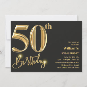 50TH BIRTHDAY INVITATIONS FOR HIM - GOLD ELEGANCE