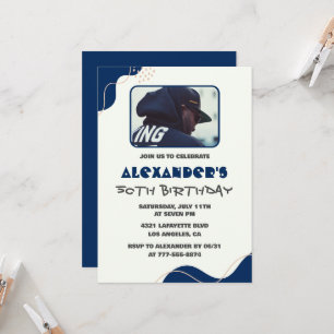 50th birthday invitations Men Blue Simple Photo