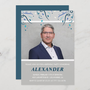 50th birthday invitations Men Confetti Photo Blue