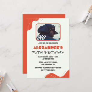 50th birthday invitations Men Red Simple Photo