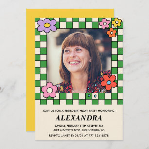 50th birthday invitations Retro Groovy Flowers
