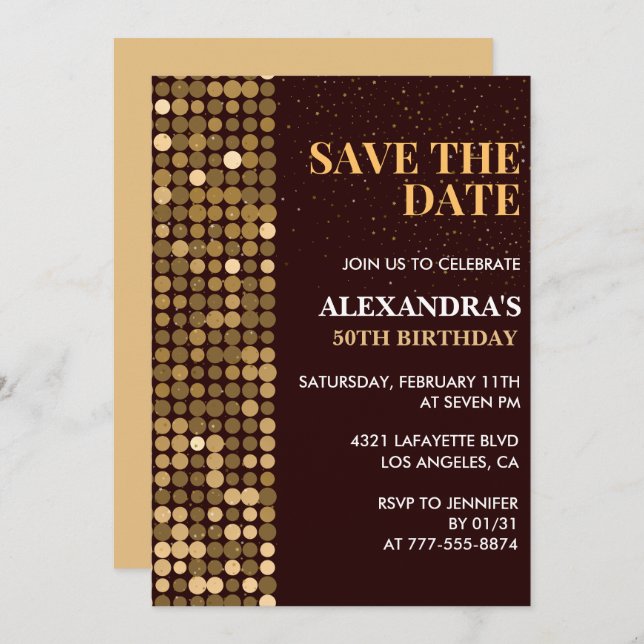 50th birthday invitations Save the date Gold (Front/Back)