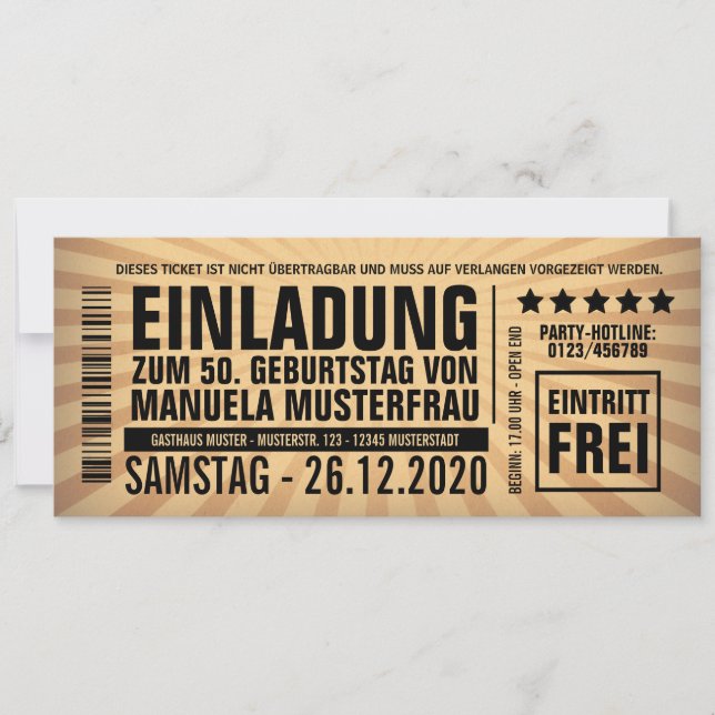 50th birthday invitations - ticket (Front)