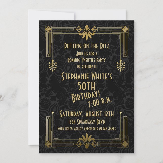 50th Birthday Invite Roaring 20s Twenties Art Deco (Front)